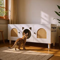 Cat Furniture Litter Box Enclosure Cabinet with Sisal Scratcher, Cream White