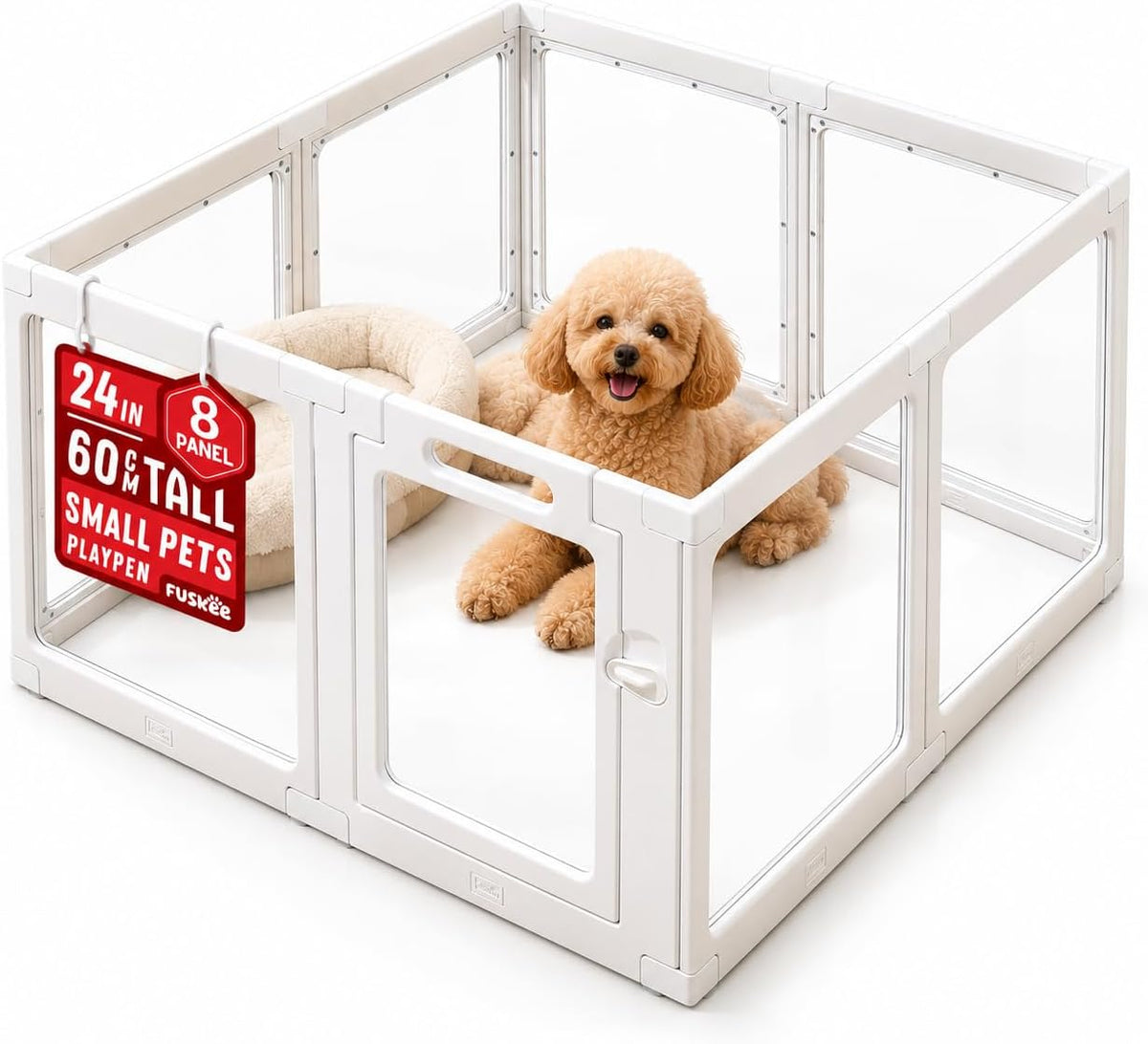 Clear acrylic 24 inch pet playpen with white frame and suction cup feet – view 3