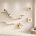 COZIWOW 8-in-1 Cat Wall Shelves Furniture Set, Wood with Scratching Post, Natural Wood