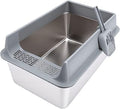 Large Stainless Steel Litter Box, 60x40x30cm, High-Sided