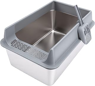 Large Stainless Steel Litter Box, 60x40x30cm, High-Sided