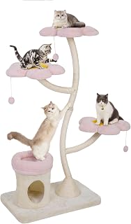 COZIWOW 57" Heavy-Duty Cat Tree for Large Cats, Pink Metal Tube Tower with Large Condo, Flower Perches and Scratching Post