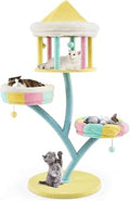 PETSITE 57.5 Inch Cat Tree Tower with Paper Rope Scratching Posts, Open Condo, 2 Removable Perches and Dangling Balls