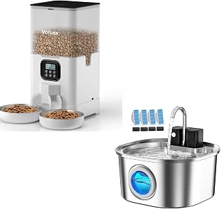 Voluas Automatic Cat Feeder for Two Cats, 108oz/3.2L Wireless Battery-Operated Cat Water Fountain
