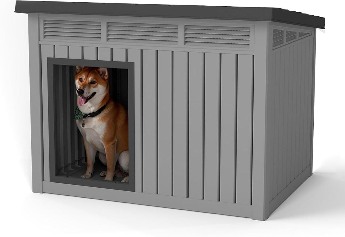 Large outdoor dog house with removable roof and elevated ventilated floor