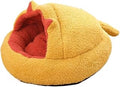 Round Long Plush Cat Bed Cushion Sleeping Bag Sofa, Black, Small