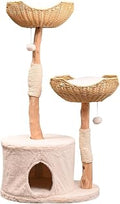 Elevated Cat Tree Tower with Sisal Scratching Posts and Dual Perches, 47 Inch, Beige