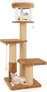 PETSITE 65 Inch Cat Tree, Multi-Level Tower with Scratching Posts, Faux Rabbit Fur Perches, Removable Cushion and Dangling