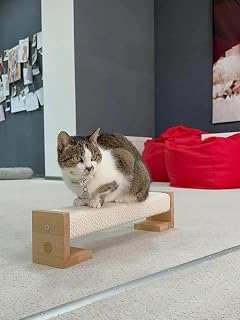 Natural Wood Cat Perch with Sisal Rope, Minimalist Cat Furniture, Light Brown and Beige
