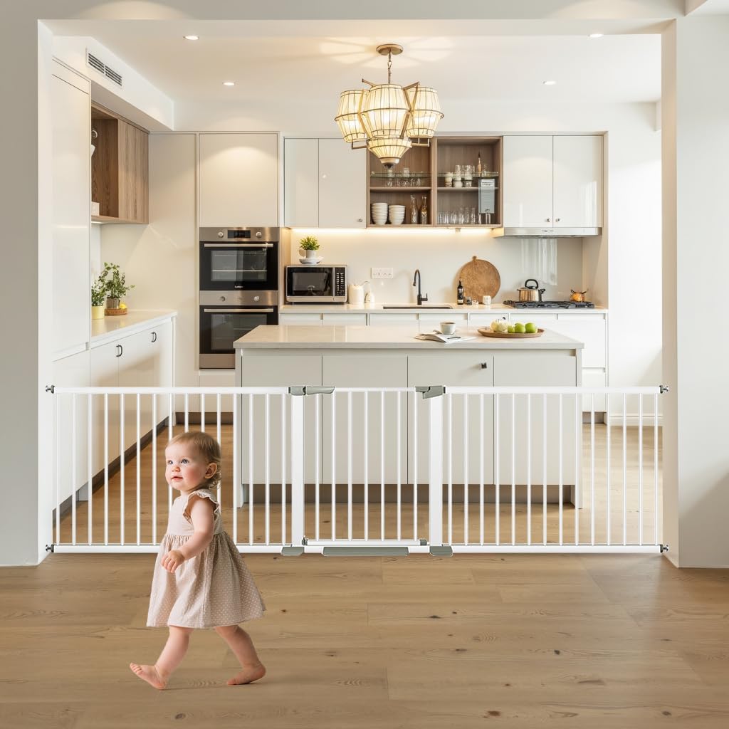 White extra wide extra tall dog gate with walk-through door