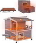 Heated Outdoor Cat House with Balcony, Weatherproof Large Shelter with Insulated Liner and Platform