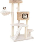 PETSITE 50 Inch Cattail Cat Tree with Sisal Scratching Posts, Condo, Side Basket and Top Perch