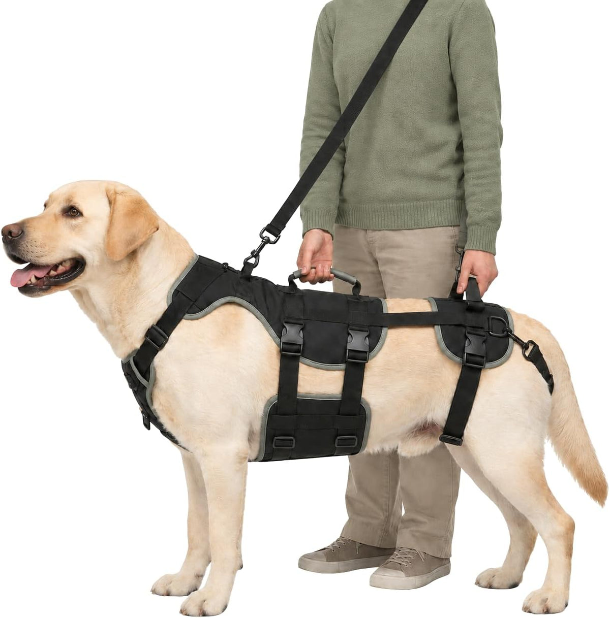 Dog lift harness with detachable rear leg sling and anti-slip socks