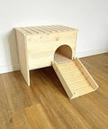 Natural Wood Cat House with Ramp, Light Pine Finish, for Kittens and Small Cats
