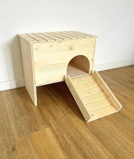 Natural Wood Cat House with Ramp, Light Pine Finish, for Kittens and Small Cats