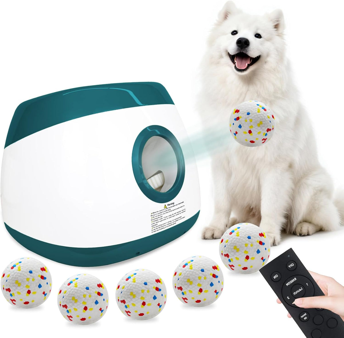 Silver grey automatic dog ball launcher with remote and ETPU balls – view 4