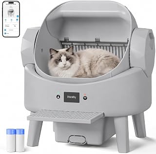 Automatic Litter Box, Smart Self-Cleaning, App & Button Control, Open Top, For Multiple Cats, 2 Rolls of Garbage Bags