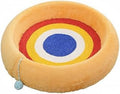 Yellow Round Cat Scratcher Bed with Woven Surface and Dangling Ball Toy