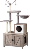 White and walnut cat tree with litter box cabinet base – view 4