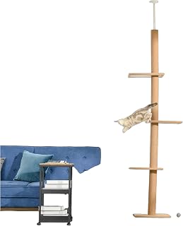 Floor to Ceiling Cat Tree, Reaches 8.5 Feet, Sisal Scratching Posts, 4 Platforms, Brown