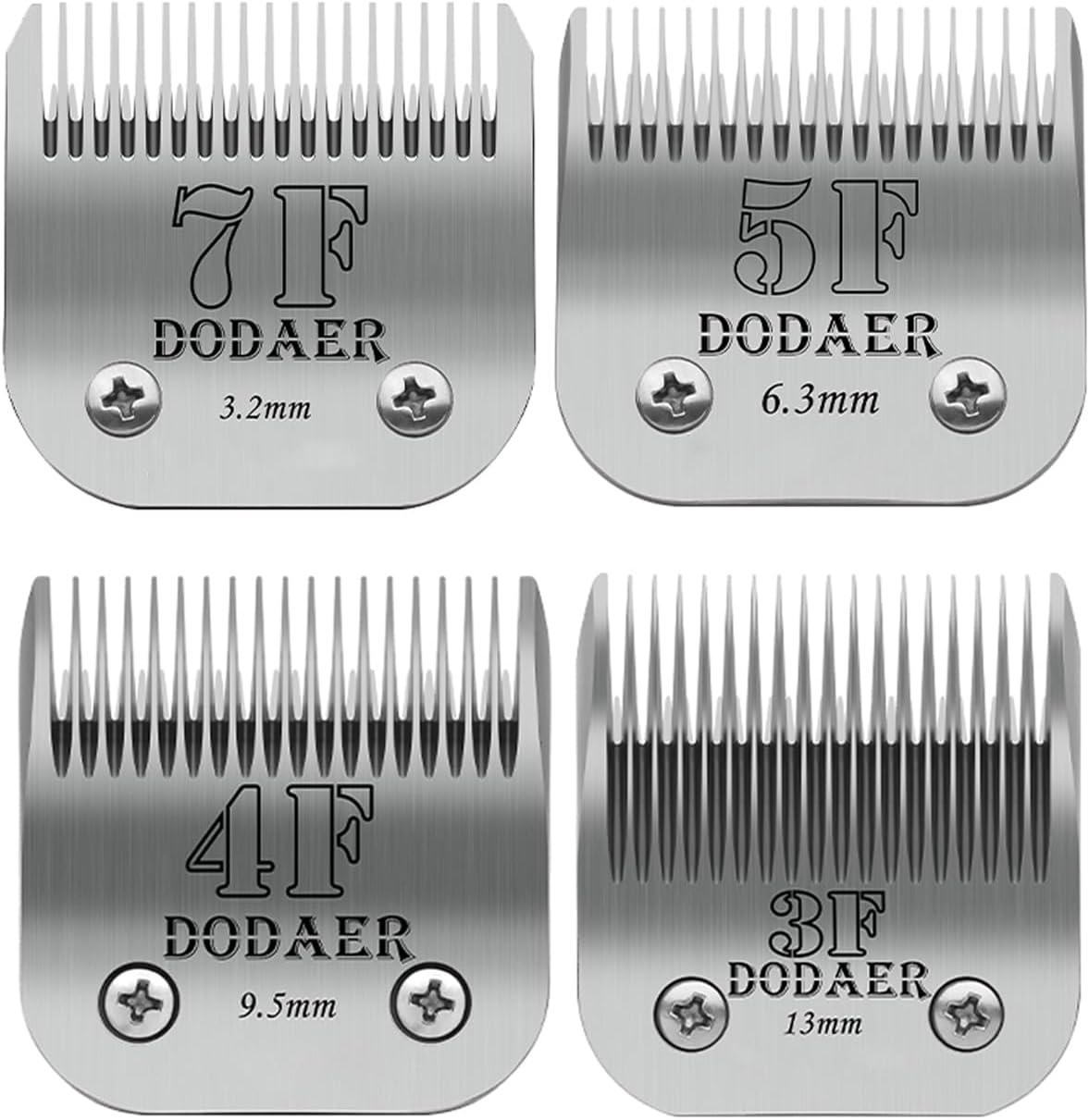Set of eight ceramic dog clipper blades labeled by size – view 3