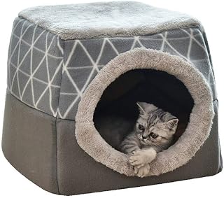 Soft Plush Cat and Small Dog Bed House, Winter Warm, Gray, 38 x 38 x 34 cm