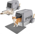 2-Pack XL Stainless Steel Cat Litter Boxes with Lids, Enclosed Design