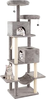 PETSITE 81-Inch Tall Modern Multi-Level Cat Tree, Grey
