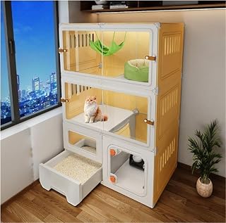 Resin Cat Kennel for Indoor Cats, Large Cat Cage with Open Storage and Transparent Door, 70 x 45 x 105 cm