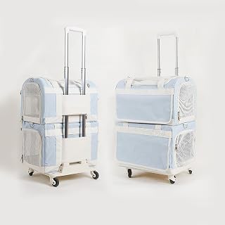 Double-Layer Rolling Pet Carrier for 2 Cats with Wheels, Blue