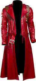Red real leather long coat cosplay costume