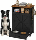 Farmhouse dog feeding station cabinet with barn doors, elevated bowls and side hooks
