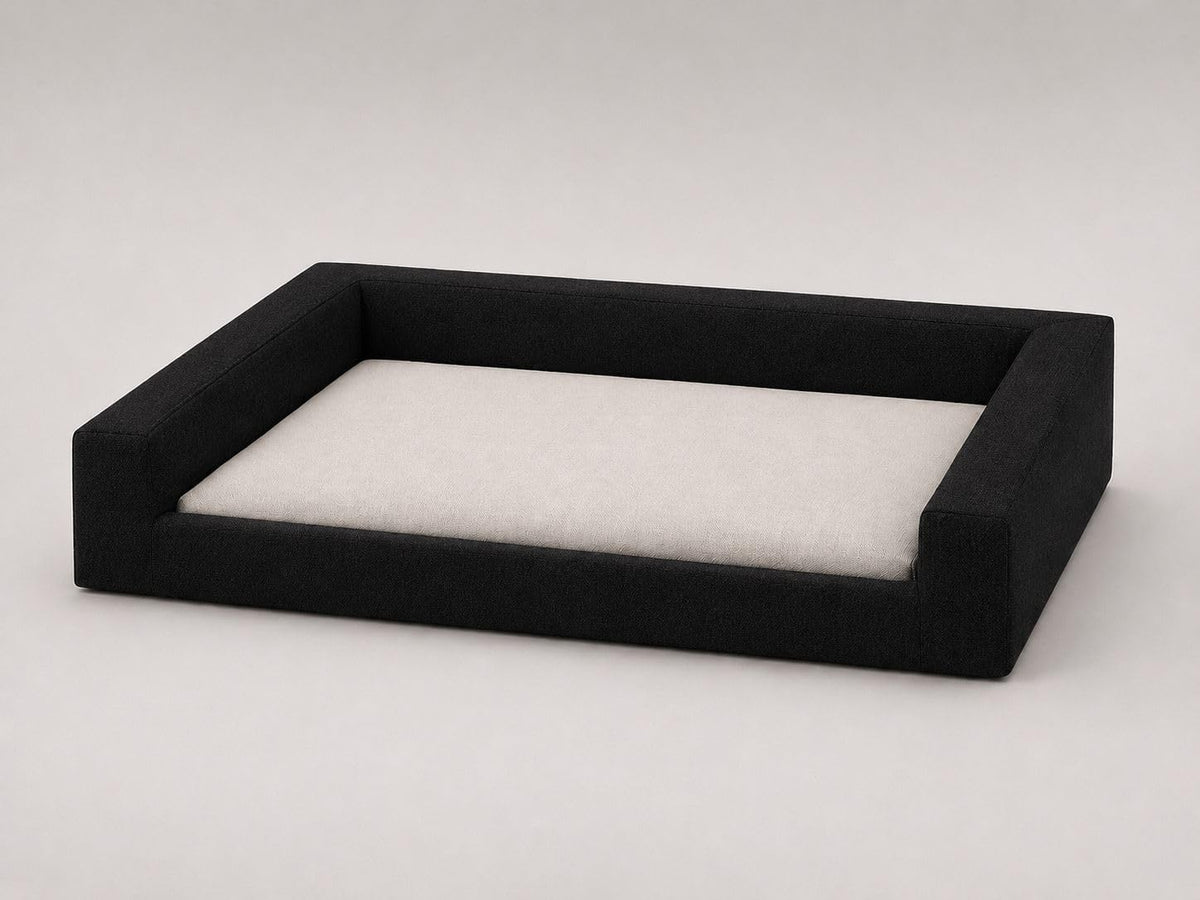 Cream boucle upholstered mini pet bed with rounded headboard and thick mattress – view 8