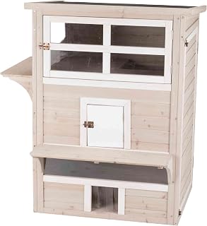 Trixie Outdoor Cat House, Weatherproof 3-Story Wooden Condo, Attachable Catio Enclosure, Gray