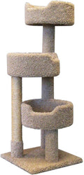Beige carpeted multi-level cat tree with condo – view 2