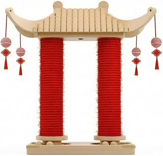 Cat Scratcher Pole with Sisal Post and Dangle Toys, Wood Base, 39x29x55 cm, Style 2