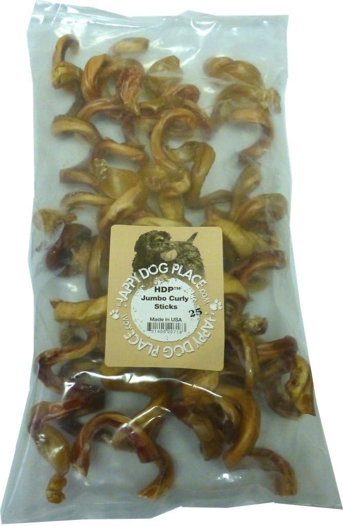 Pile of curly 4 to 6 inch bully sticks for dogs