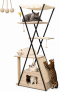 71 inch brown wood cat tree with spacious condo, large perch and hammock – view 2