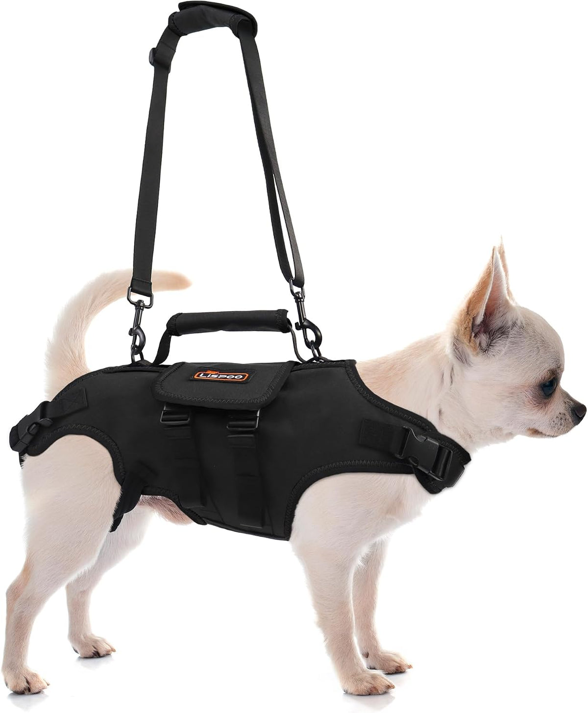 Full body Oxford cloth lift harness with adjustable handle on a senior dog – view 3