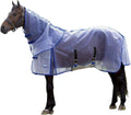 White and blue ripstop horse turnout sheet with belly wrap and detachable neck