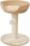 57 inch wooden cat tree with woven basket bed and space capsule pod – view 2