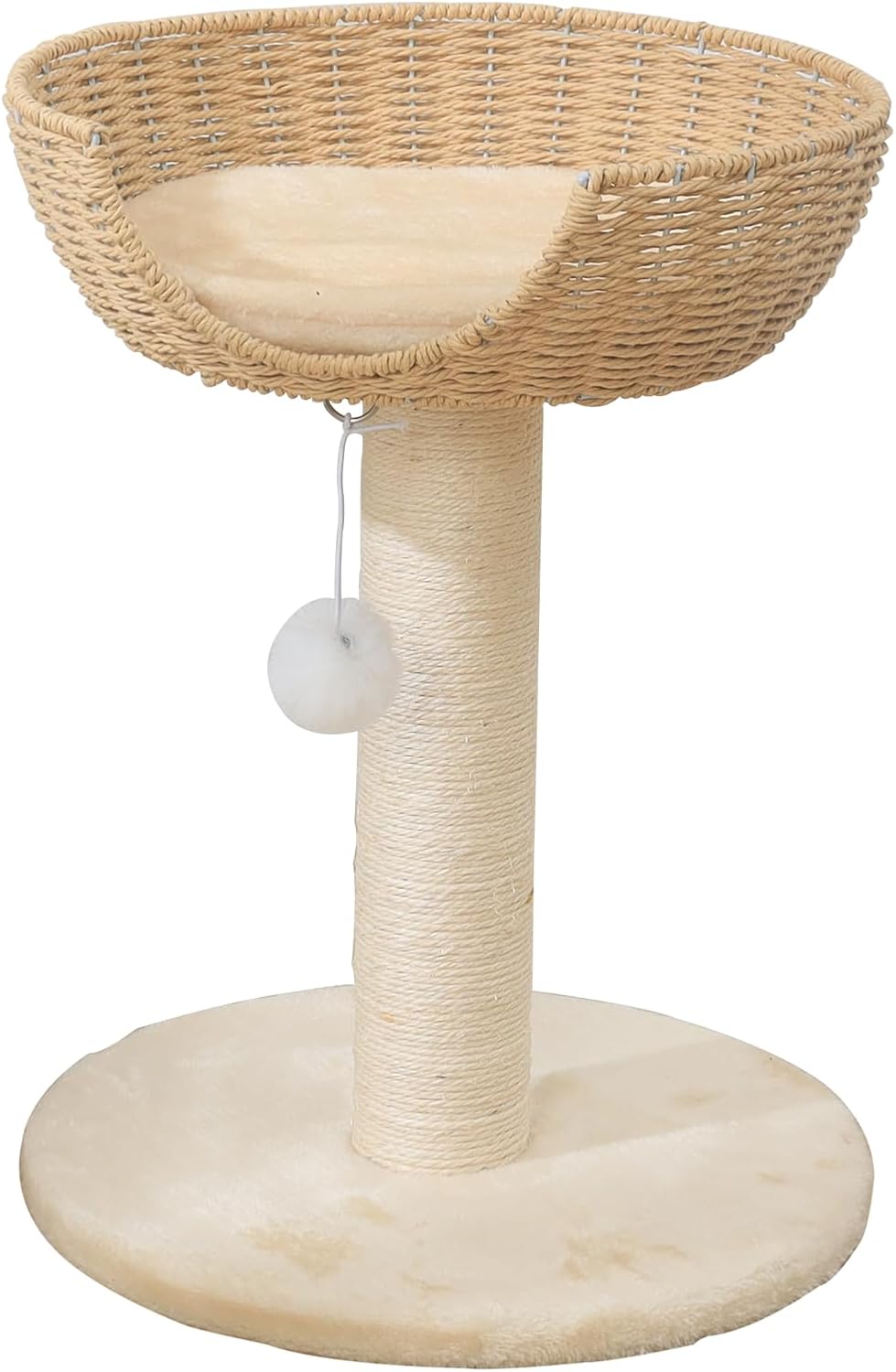 57 inch wooden cat tree with woven basket bed and space capsule pod – view 2