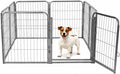 Grey 8 panel metal dog playpen with extra wide gate set up indoors – view 2