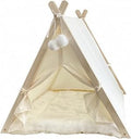 Cat Tent Bed with Hanging Toy, Soft, Beige