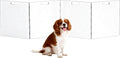 Clear acrylic freestanding six-panel pet gate set up across a home doorway – view 2