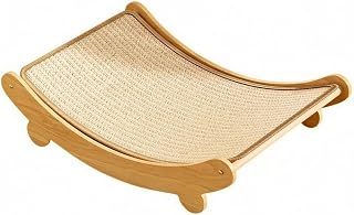 Wooden Scratch Pad Couch, Shedding-Resistant Woven Surface, Curved Cat Scratcher Lounge, Sturdy, Sisal Lounger U, Size L