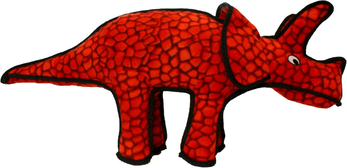 Large red plush dinosaur dog toy with reinforced stitched seams – view 2