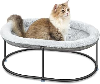 Elevated Cat Hammock Bed with Detachable Cover, Portable Oval Style