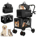 Black double pet stroller with two detachable ventilated carriers