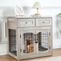 Rustic grey wooden dog crate table with two drawers and three doors